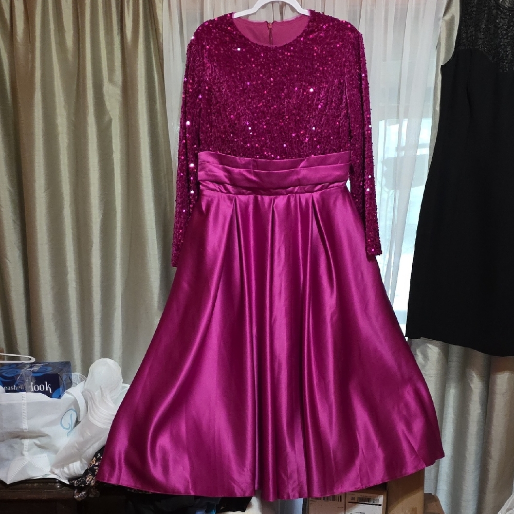 NWT! Fuchsia Sequin Long Sleeve Dress NEW
